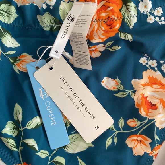 NWT Cupshe Teal Floral Scalloped Bikini - Picture 5 of 6